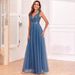 Women's Clothing New V Neck Short Sleeved Sequined Dress Elegant Prom Fashion Party Evening Dress_ecoleips.com