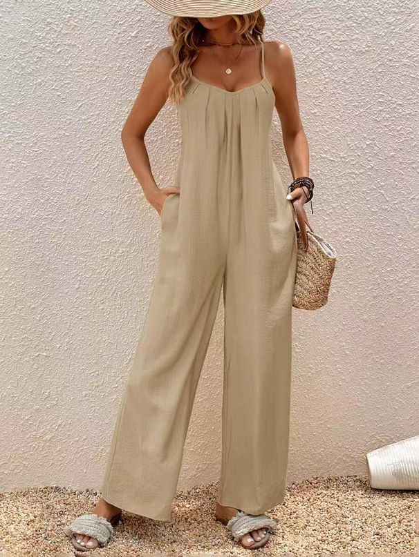 Women's Adjustable Strap Jumpsuit Elegant Solid Color Resort Style_ecoleips.com