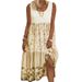 European And American Cross-Border Women's Summer Printed Strap Pink Loose Waist Mid-Size Plus Size Long Dress For Women_ecoleips.com
