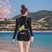 K New High Waist Split Black Long Sleeved Small Flat Corner Conservative Slimming Two-piece Set For Women's Sun Protection Swimsuit_ecoleips.com