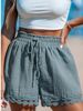 2025s 2025 Spring Summer New Women's Fashion Lace Trim Beach Casual Loose Drawstring Shorts_ecoleips.com