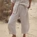 Women's Independent Station Casual Straight Leg Capri Pants Linen Pocket Bottoms_ecoleips.com