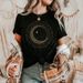 Mystic Moon Phase Celestial Gold Crescent Moon Tee Witchcore Spiritual Graphic T-Shirt For Women Y2K Top Daily Trendy Streetwear_ecoleips.com