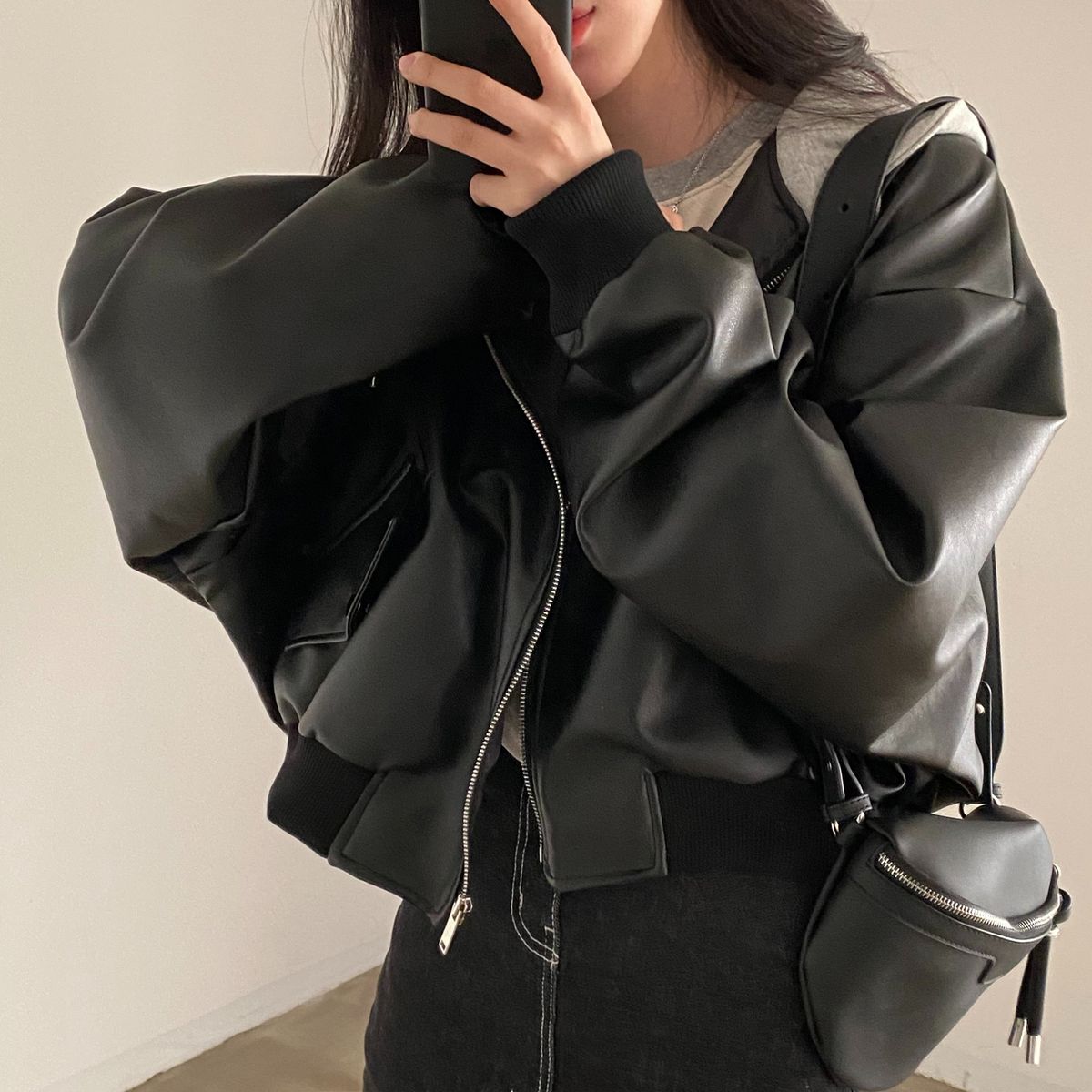 Chic Autumn Winter Niche Zipper Double Pocket Casual Loose Versatile Hooded Leather Jacket_ecoleips.com
