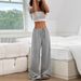 Women's Casual Elastic Waist Straight Leg Pants - Soft Cotton Blend With Stripes & Solid New Casual Striped Elastic Drawstring Cotton Straight Pants_ecoleips.com