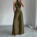 High-Waisted Loose-Fitting Straight Leg Drawstring Wide Leg Trousers Irregular Off-Shoulder Design Women's Set_ecoleips.com