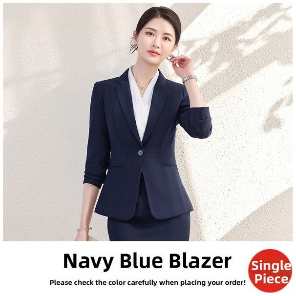 Women's Professional Gray Suit Single Button Blazer Skirt Set Elegant Casual Workwear For Job Interview Spring Season_ecoleips.com