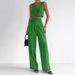 Women's Clothing Straight Summer Slim V Neck Sleeveless Top Vest Two Sets Trousers Cotton Linen Women_ecoleips.com
