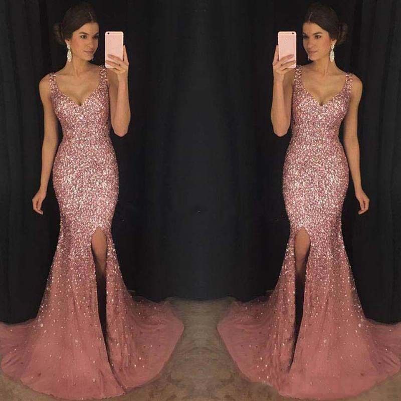 Women's Clothing new women's clothing sexy deep V suspender dress slim sequins slim long skirt_ecoleips.com