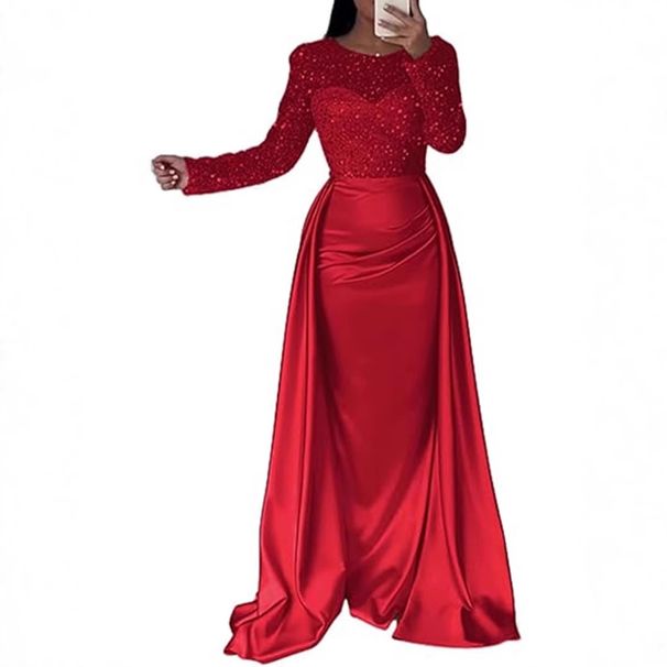 Women's Clothing Women's Banquet Long Sleeved Temperament Socialite Annual Meeting Host Aura Queen Sequined Evening Dress_ecoleips.com