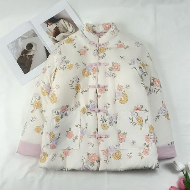 Floral Cotton Jacket – Handcrafted Stand Collar Coat With Knotted Buttons (M-XXL, 100% Cotton, Long Sleeve, New Chinese Style)_ecoleips.com