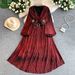 Elegant French Style Metallic V Neck Dress For Women Lantern Sleeve Summer Style Fitted Waist Full Skirt_ecoleips.com