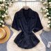 Women's Korean Style Short Sleeve Cardigan Fitted Waist Elegant Shirt Sophisticated French Style Top For Commuter Loose Fit Spring_ecoleips.com