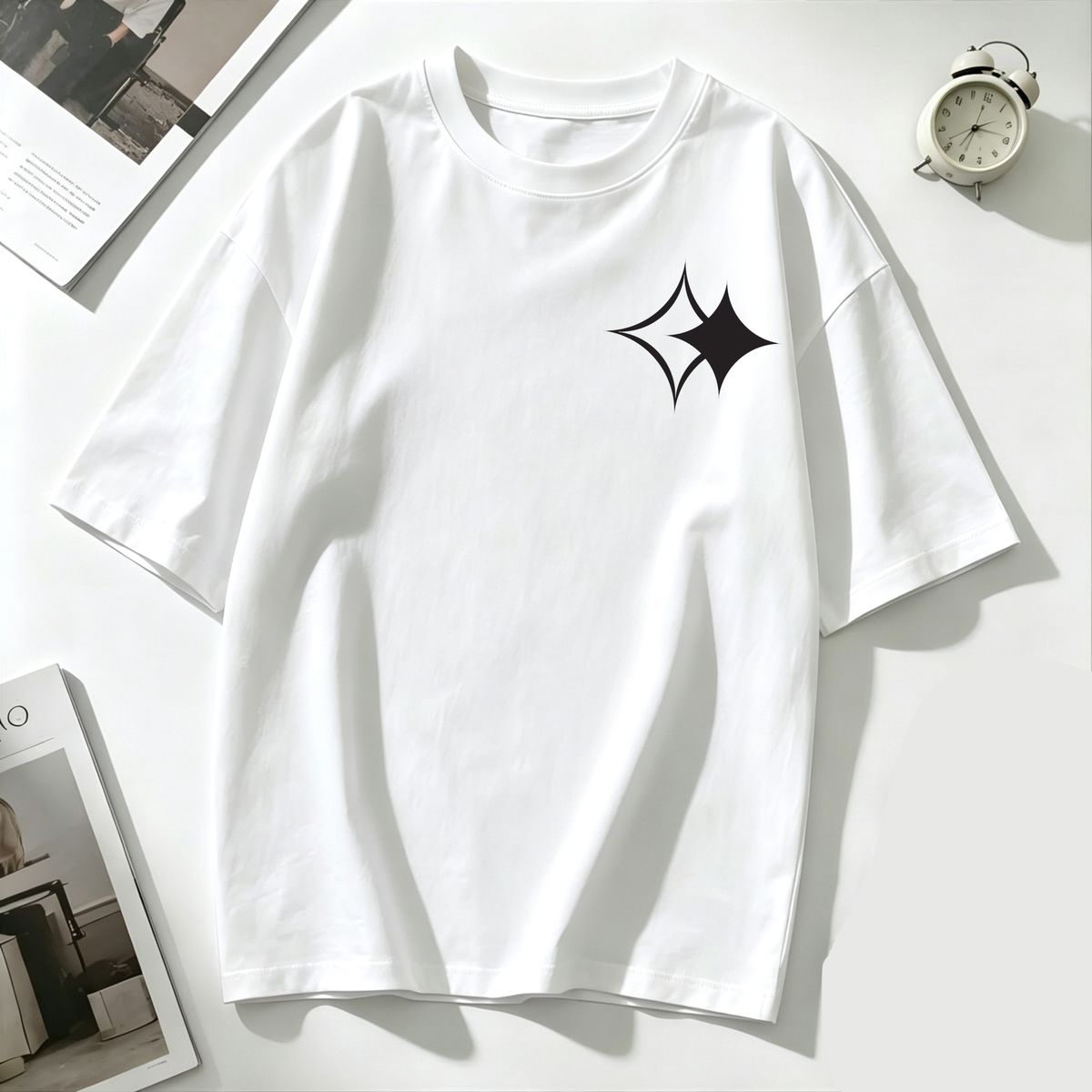 Women's Oversized T-Shirt Minimal Double Star Graphic Casual Loose Short Sleeve Streetwear Top_ecoleips.com