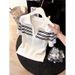 Women's Korean Style Striped T-Shirt White Short Sleeved Half Open Collar Summer 2026 New Design Popular And Youthful Top_ecoleips.com