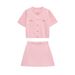 Sweetheart Neckline Knit Top & A-Line Mini Skirt Set, Soft Stretch Comfort, Casual Summer Outfit For Women, Pink & Yellow Two-Tone Options_ecoleips.com