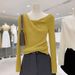 girl High-End Elegant Gray Scoop Neck Long Sleeve Knitted Sweater For Women, Autumn And Winter Design, Slim Fit Sweater,_ecoleips.com