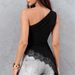 Women's Sleeveless T-Shirt Top Lace Trimmed Asymmetrical Off Shoulder Slim Fit High End_ecoleips.com