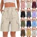 Women's High-Waisted Casual Cargo Shorts Summer Fashion Trend Button Drawstring Design With Pockets Regular Fit Polyester_ecoleips.com