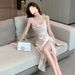 Petite, Alluring, Asymmetrical Satin Strap Dress, Waist-cinching, Slimming, High-end, Light Luxury, Elegant Little Dress_ecoleips.com