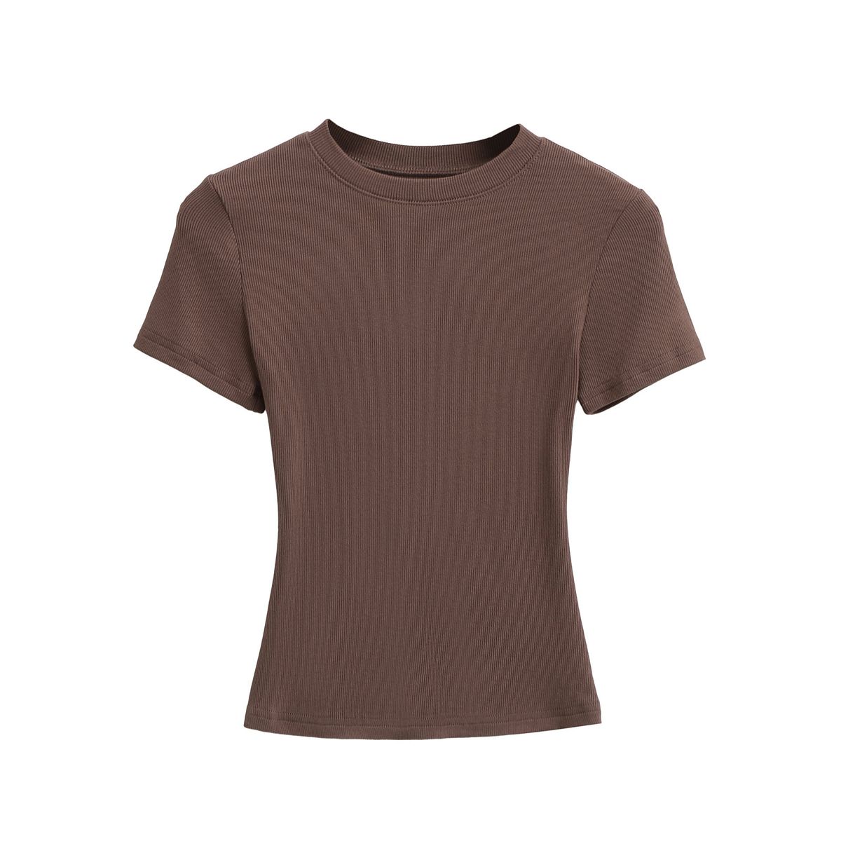 Women's Clothing Thread Tight Short Sleeved T Shirt Women's Summer Slim Round Neck Solid Color Elastic Sports Top_ecoleips.com