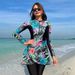 Muslim Swimsuit Conservative Long Sleeve Long Pants Swimwear Set 2025 Print Splicing European Fashion Women's Swimsuit Cover Up_ecoleips.com