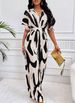 Women's Clothing Spring And Summer New Short Sleeved Printed Waist Jumpsuit Fashionable Wide Leg Women_ecoleips.com