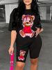 Summer Women's Casual And Fashionable Teddy Bear Print Loose T-shirt+shorts Two-piece Sportswear Suitable For Daily Wear-43_ecoleips.com