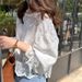Elegant Korean-Style White Lace Blouse – Flowy Round Neckline With Lantern Sleeves For Women_ecoleips.com