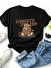 Women Cute Box Teddy Bear Serendipity Carpe Diem Letter Graphic T Shirt Round Neck Short Sleeve Loose Casual Summer Tops_ecoleips.com