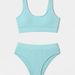 Light Cyan Ribbed High Waist Two Piece Bikini Solid U Neck Sleeveless Sports Swimsuit Women Summer Beach Bathing Suit_ecoleips.com