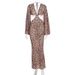 Summer New Arrival Sexy Leopard Print Tie Deep V Neck Cut Out Long Sleeve Dress For Trendy Hot Girls Casual Party Outfit_ecoleips.com