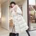K New Women's Cotton Coat With A Long Over-the-knee Style, A Large Fur Collar, A Slimming Waist Belt, And A Hood. No Bag_ecoleips.com