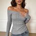 Women's Off-the-Shoulder Cable Knit Sweater Long Sleeve Slim Fit Fashionable Trendy Style Trade Pullovers_ecoleips.com