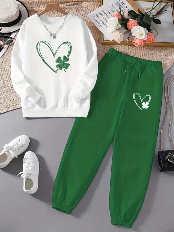 Women's Fleece Lined Thickened Sweatshirt Set Autumn Winter Lazy Printed Two Piece Top_ecoleips.com