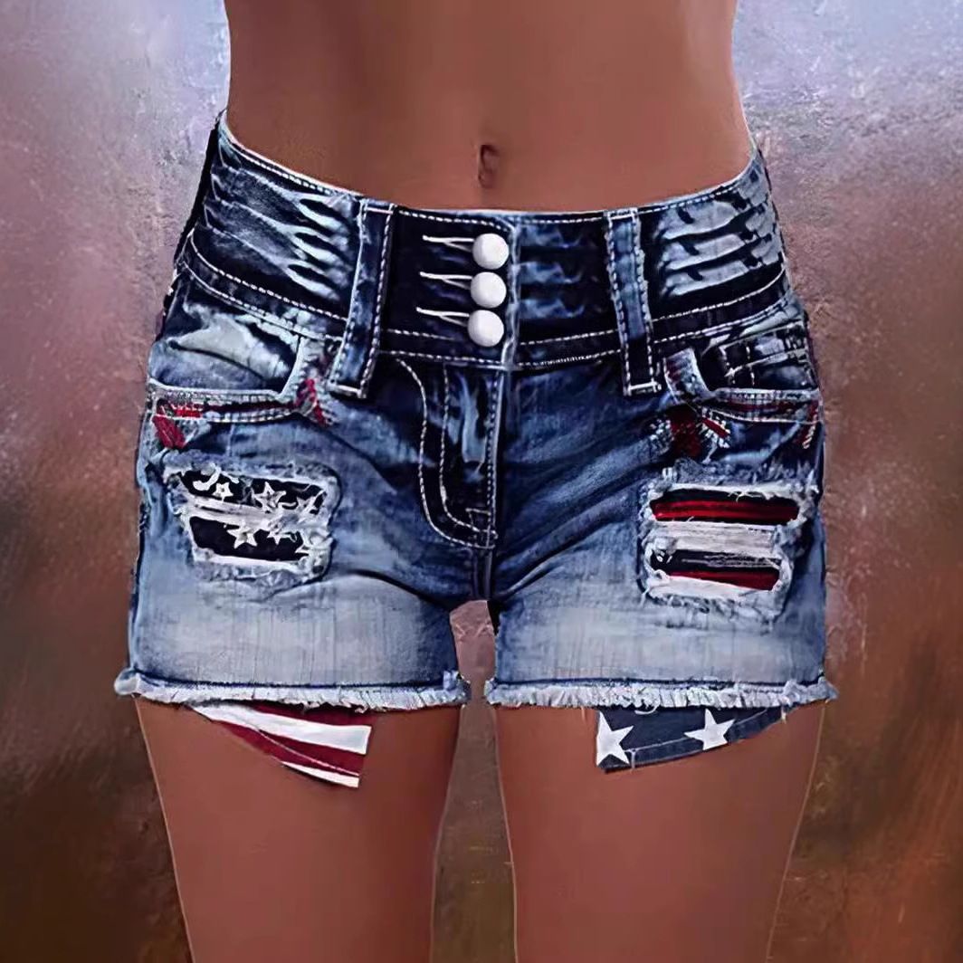 K Printed Multi Breasted High Waisted Comfortable Slim Fit Fashionable Straight Leg Casual Jeans_ecoleips.com