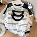 Korean Style Women's T-Shirt round Neck Striped Slim Fit Short Sleeve Ice Silk Knit Top for Summer New 2026_ecoleips.com