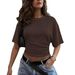 Women's Smocked Waist Short Sleeve Tops - Soft Knit Stretch Casual Blouse With Ruffle Sleeves For Daily Wear_ecoleips.com