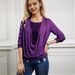 Women's Sequined Long Sleeve Top Large Draped Neck Gathered Faux Two Piece Design Loose Fit Style Spring_ecoleips.com