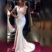 Women's Clothing Solid Color V Neck Hip Wrapped Small Tail Slit Long Banquet Evening Dress_ecoleips.com
