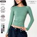 Women's Long Sleeved Yoga T-Shirt Round Neck Solid Color Breathable Quick Drying Fitness Sports Top For Running Badminton_ecoleips.com