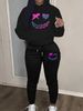 Women's Autumn And Winter Casual Fashion Smiling Face Pattern Printed Thick Velvet Warm Hooded Sweatshirt+sweatpants Set-686_ecoleips.com