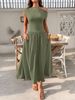 Women's Off-Shoulder Long Dress Summer Style Fitted Waist Solid Color With Pockets Platform_ecoleips.com