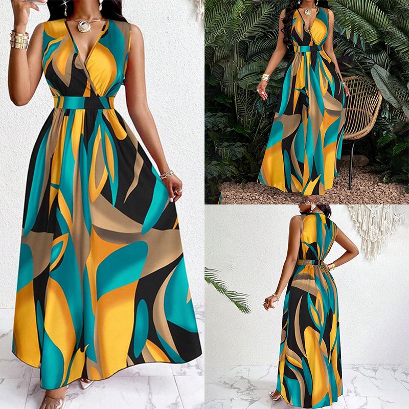 Women's Clothing Spring Elegant Fashionable Sexy Printed Dress Sleeveless V Neck Women's Clothing For Formal & Casual For Women_ecoleips.com