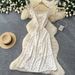 Women's Sweetheart Square Neck Polka Dot Midi Dress High Waist Puff Sleeves Charming Casual Vintage Dress_ecoleips.com