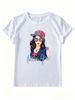 Women Fashion Rhinestone Girl Graphic T-Shirt Cap Sunglasses Flower Print Crew Neck Short Sleeve Casual Streetwear Tee_ecoleips.com