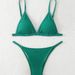 Crinkle Textured Triangle Bikini Set Solid Green Thin Strap High Cut Thong Swimwear Women Summer Beach Bathing Suit_ecoleips.com