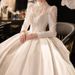 New Style Long Sleeved Wedding Dress French Retro Court Style Satin Main Wedding Dress With Long Train For Spring_ecoleips.com