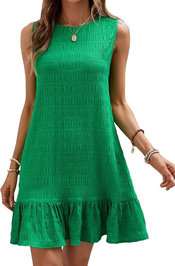 Women's Casual Fashionable Round Neck Sleeveless Dress Solid Color Summer Fashion Style_ecoleips.com
