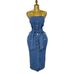 Women's Slim Fitting Denim Dress Tube Top Single Breasted Long Skirt With Raw Edges Double Pockets Lace-Up Hip Wrapped Sexy Summer American Style_ecoleips.com
